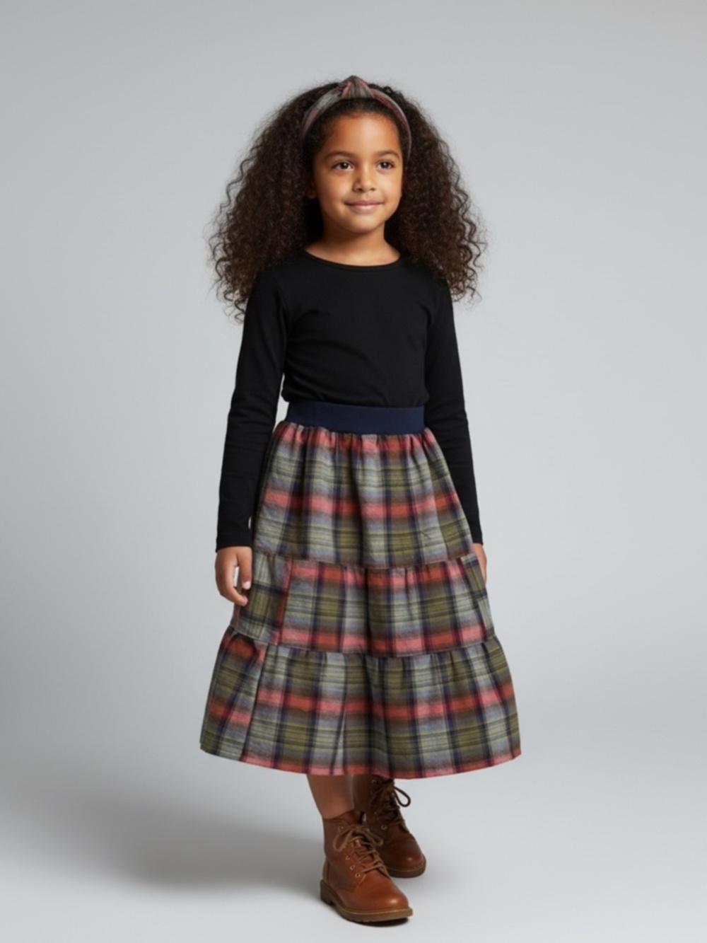 Skirt Girls 5 Maxi Multicolor Plaid Cotton Preppy Ruffle Tier Mom and Pop's Kids